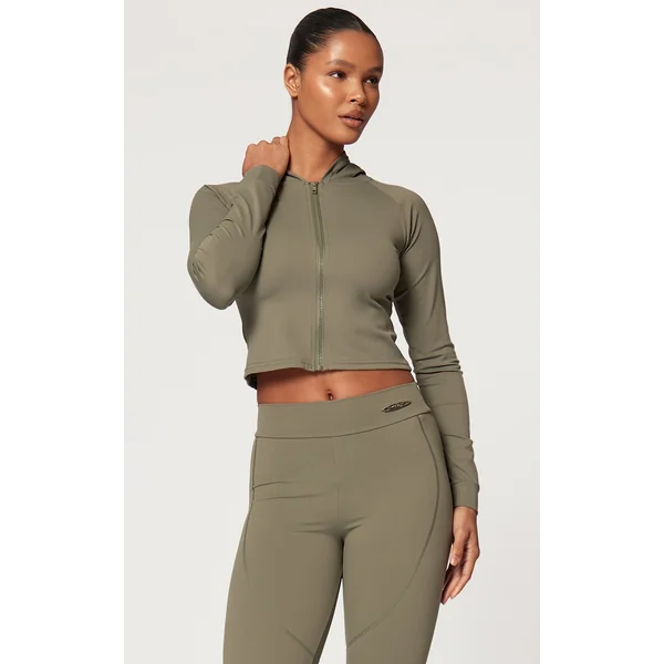 Olive Sculpt Hooded Long Sleeve Gym Jacket