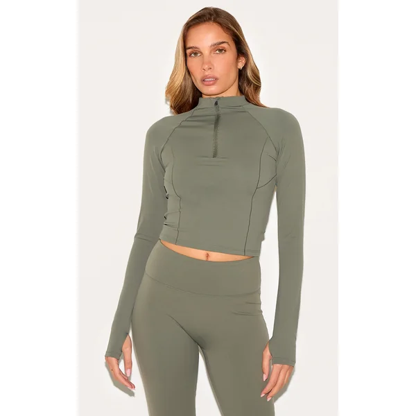 Olive Sculpt Quarter Zip Gym Top