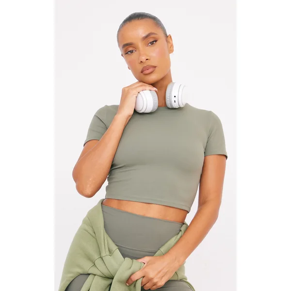 Olive Sculpt Short Sleeve Crop Gym Top