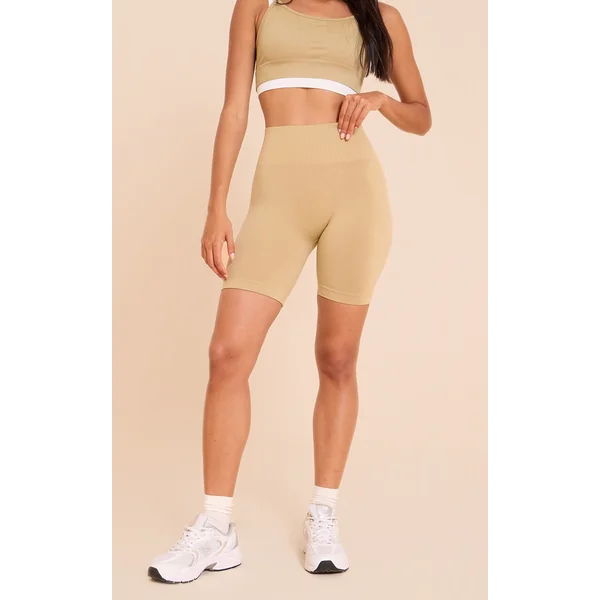 Olive Seamless Ruched Bum Biker Shorts