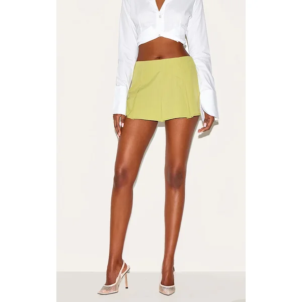 Olive Tailored Woven Box Pleat Skater Skort