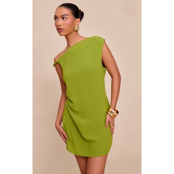 Olive. Textured Asymmetric Shift Dress