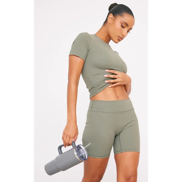 Olive Ultimate Sculpt Longline Short Sleeve Gym Top