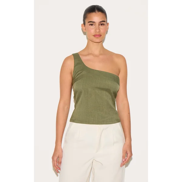 Olive Woven Asymmetric Top