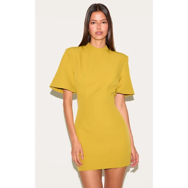 Olive Woven Cinched Backless Mini Dress