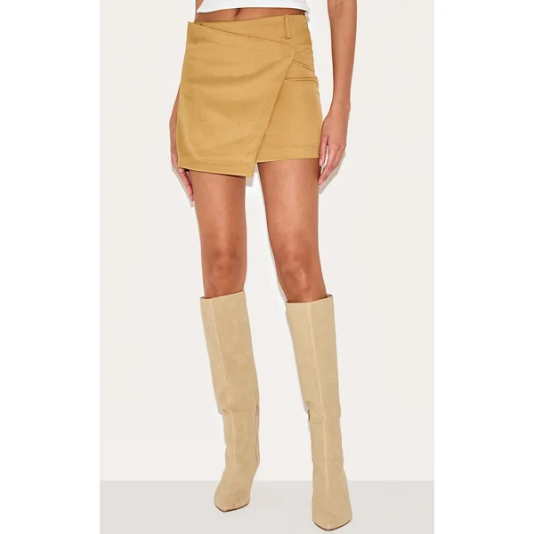 Olive Woven Raw Edge Detail Mini Skort