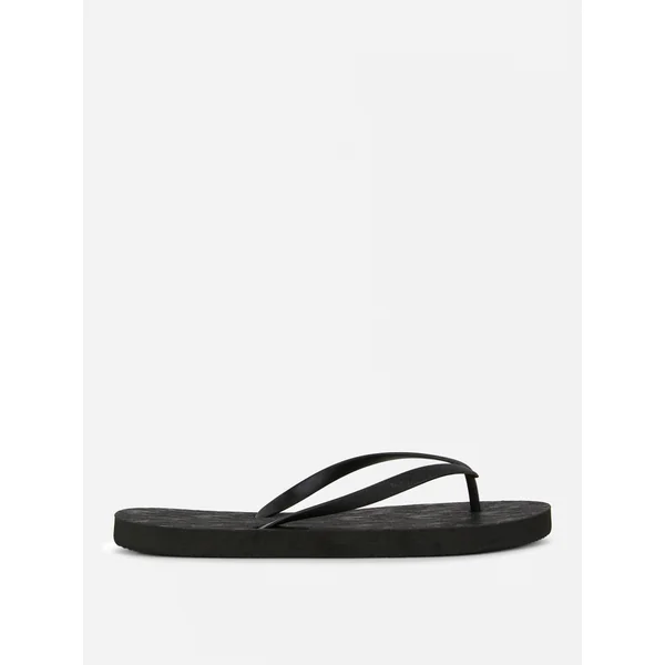 Open Toe Metallic Flip Flops - Black