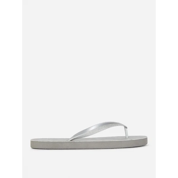 Open Toe Metallic Flip Flops - Silver
