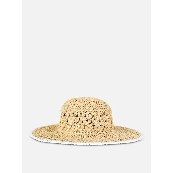 Open-Weave Straw Floppy Hat - Cream
