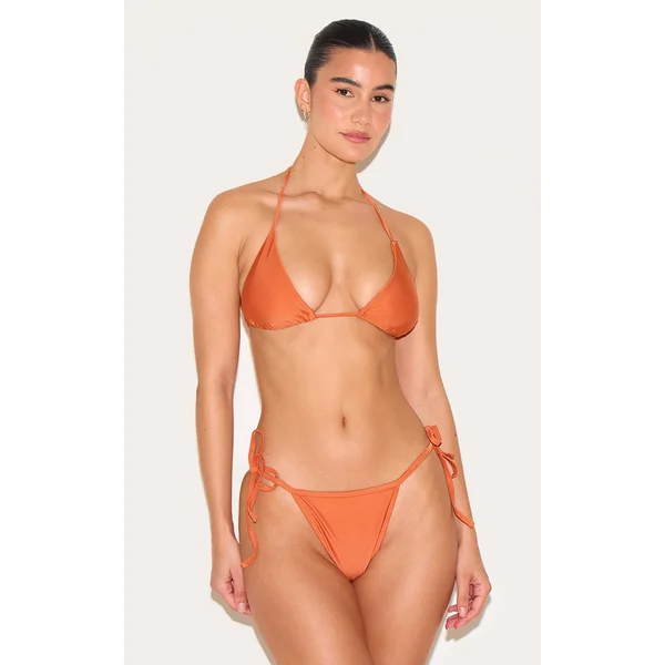 Orange Basic Triangle And Tie Side Bikini Set