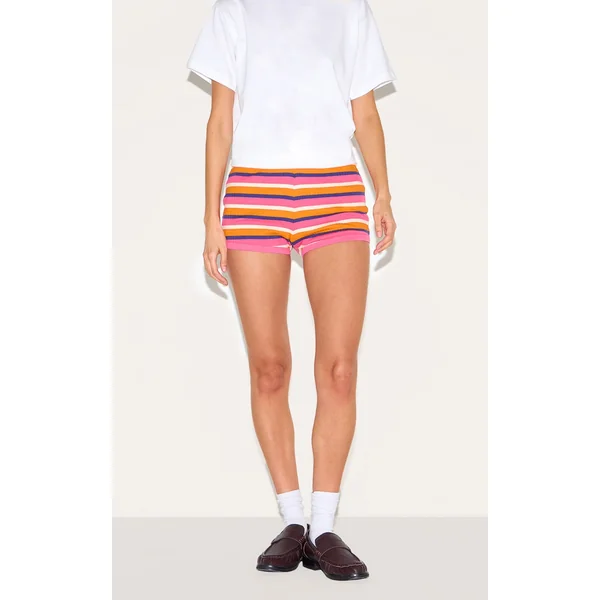 Orange Multi Stripe Jersey Rib Micro Hot Pants