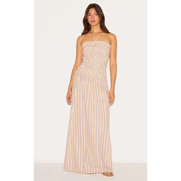 Orange Pinstripe Linen Look Maxi Skirt
