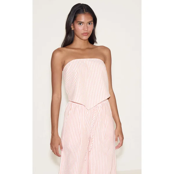 Orange Pinstriped Bandeau Dipped Hem Top