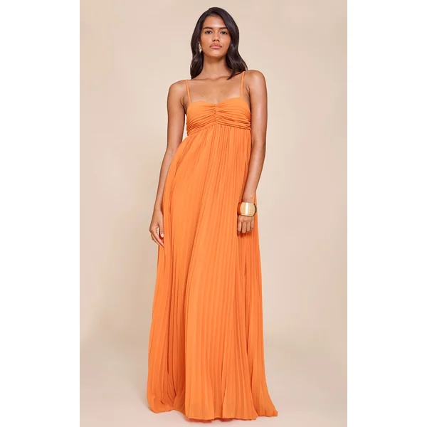 Orange Plisse Maxi Dress