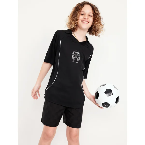 Oversized Collared Graphic Performance Top for Boys - BlackJack