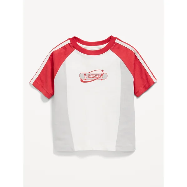 Oversized Color-Block Graphic T-Shirt for Toddler Boys - Red/White