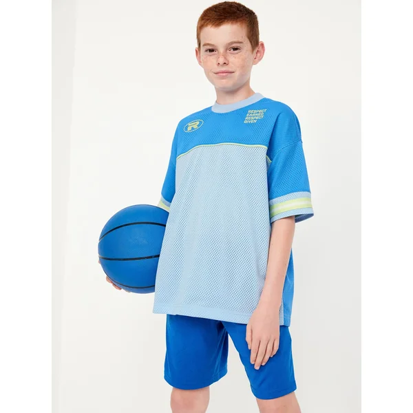 Oversized Color-Block Mesh Graphic T-Shirt for Boys - 3D BLUE
