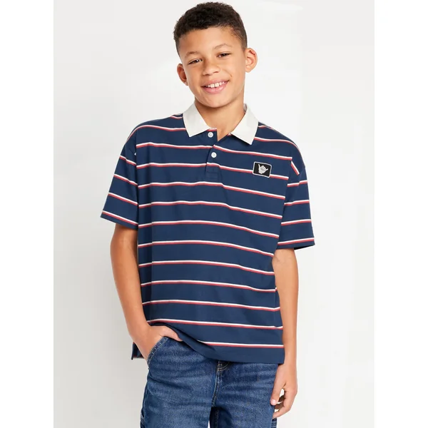 Oversized Embroidered Rugby Polo Shirt for Boys - Navy Multi