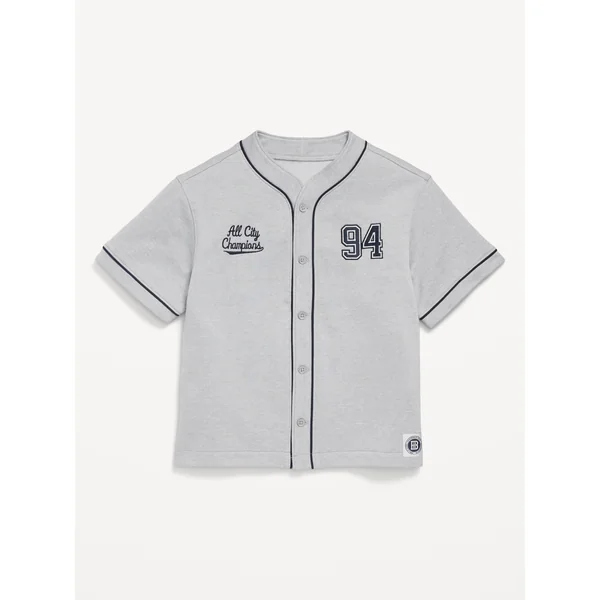 Oversized Fleece Baseball Shirt for Boys - Heather Gray
