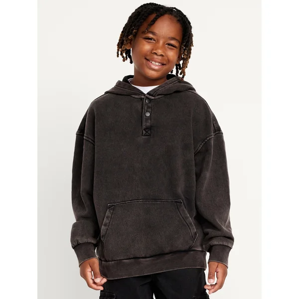 Oversized Fleece Henley Hoodie for Boys - BlackJack