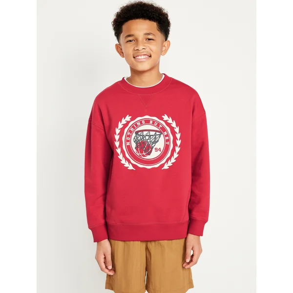 Oversized Graphic Fleece Crew-Neck Sweatshirt for Boys - Torchlight