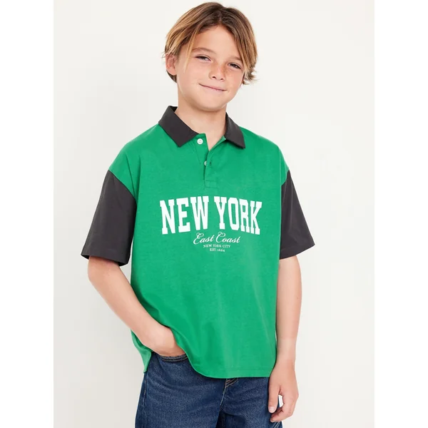 Oversized Graphic Polo Shirt for Boys - GREEN MANGROVE