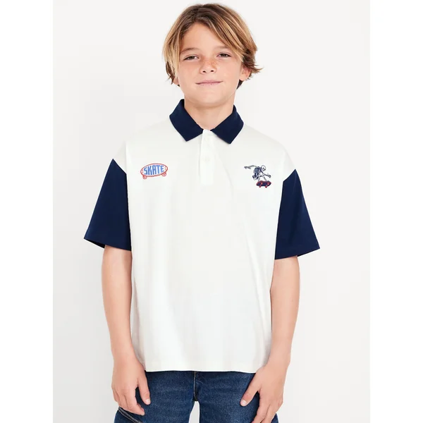Oversized Graphic Polo Shirt for Boys - Sea Salt