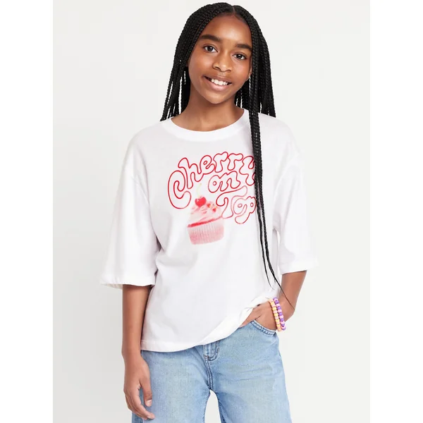 Oversized Graphic T-Shirt for Girls - White Lilies