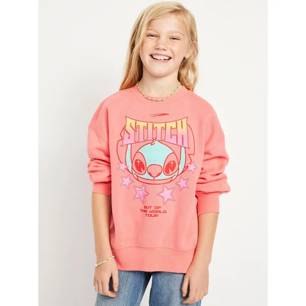 Oversized Licensed Graphic Tunic Sweatshirt for Girls - Stitch