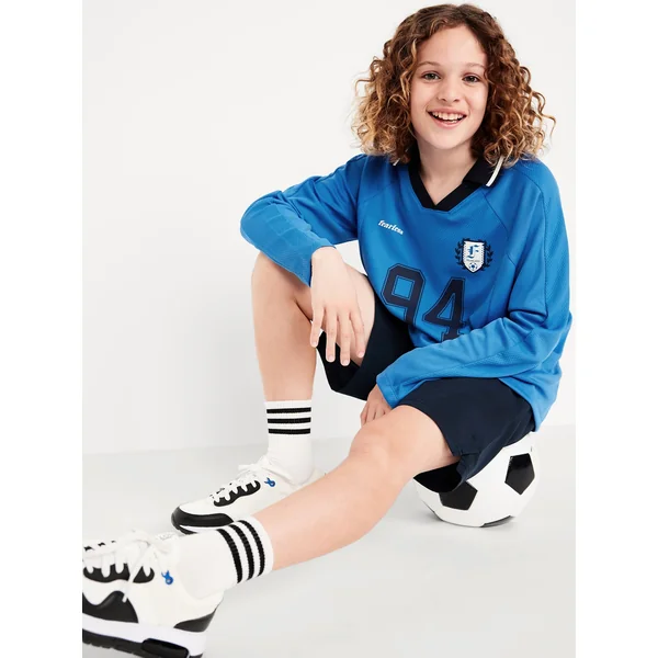 Oversized Long-Sleeve Collared Performance Top for Boys - 3D BLUE