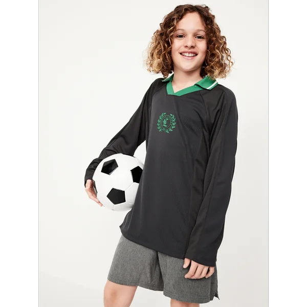 Oversized Long-Sleeve Collared Performance Top for Boys - Panthers Gray