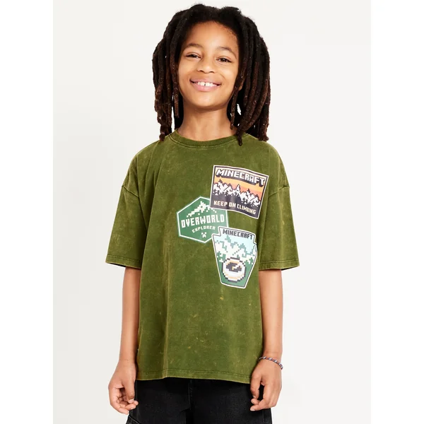 Oversized Minecraft™ Gender-Neutral Graphic T-Shirt for Kids - Green