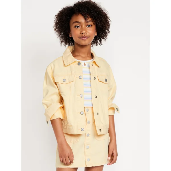 Oversized Pop-Color Jean Trucker Jacket for Girls - Cool Almond