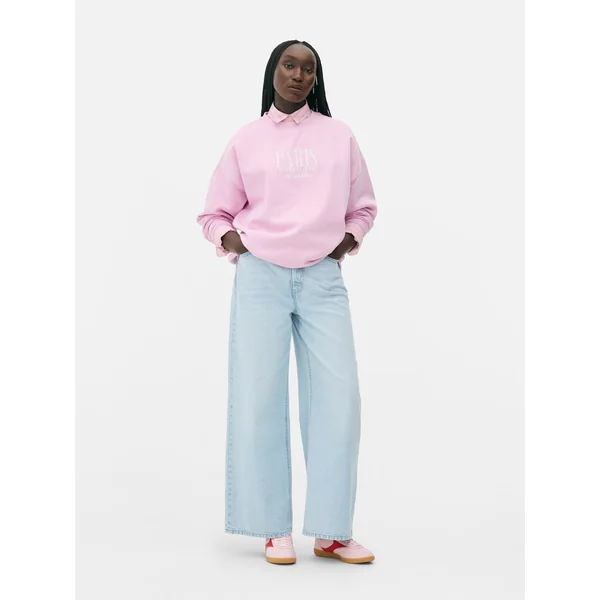 Oversized Printed Sweatshirt - Pink