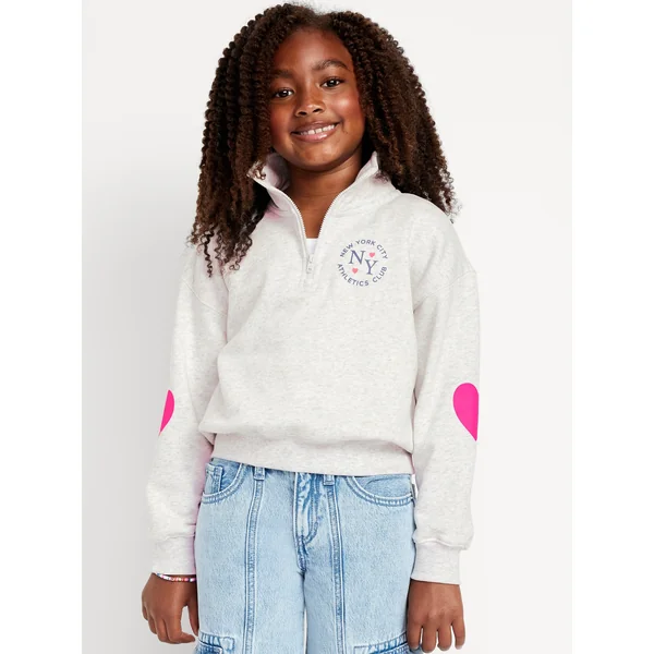 Oversized Quarter-Zip Sweatshirt for Girls - Light Heather Gray