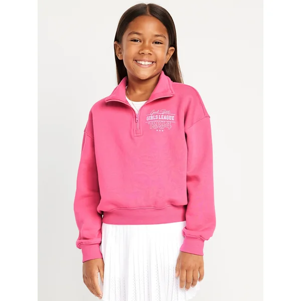Oversized Quarter-Zip Sweatshirt for Girls - Pink Splendor