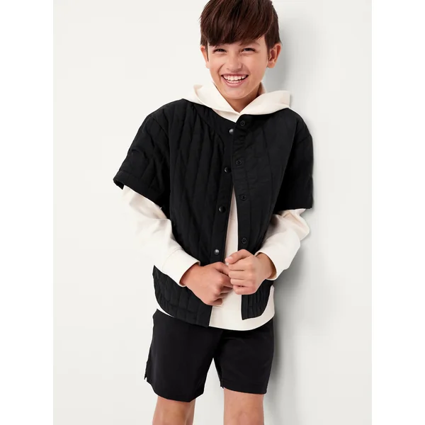 Oversized Quilted Baseball Jacket for Boys - Black Jack
