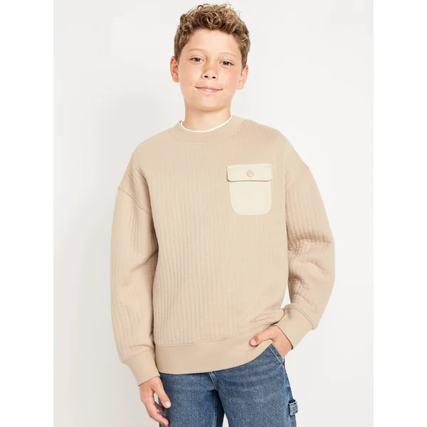 Oversized Quilted Fleece Utility Pocket Sweatshirt for Boys - A Stone's Throw