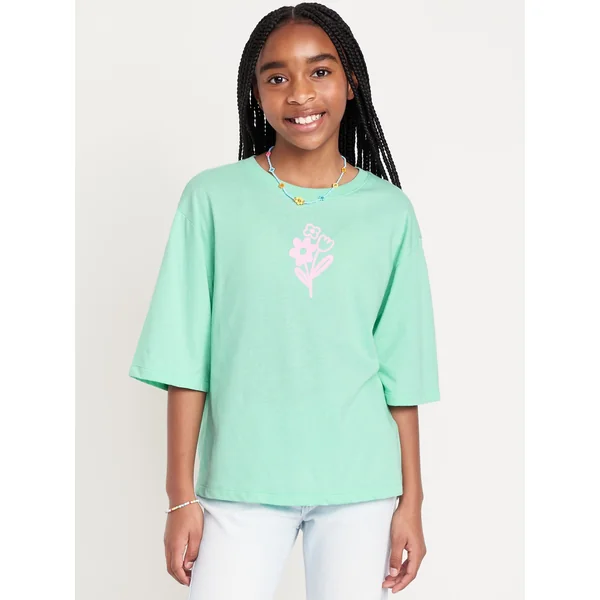 Oversized Short-Sleeve Graphic T-Shirt for Girls - Aquaverde