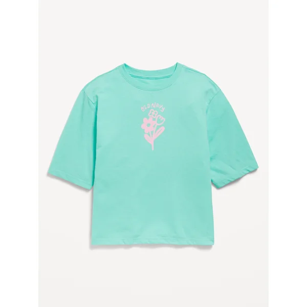 Oversized Short-Sleeve Graphic T-Shirt for Girls - Aquaverde