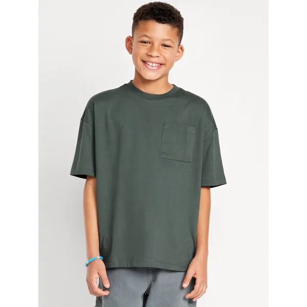Oversized Short-Sleeve Pocket T-Shirt for Boys - CORE SS SOLID:TERRESTR
