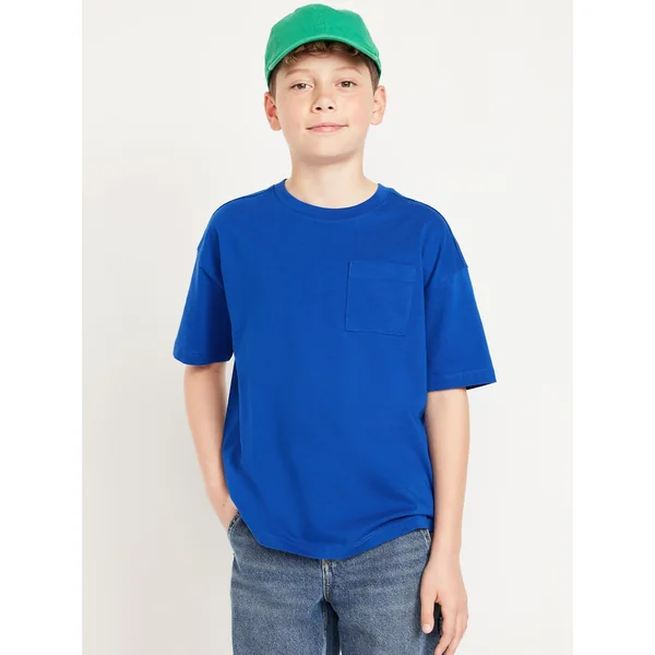 Oversized Short-Sleeve Pocket T-Shirt for Boys - Tanzanite