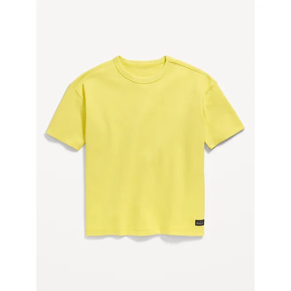 Oversized Short-Sleeve Textured T-Shirt for Boys - Bright Yellow