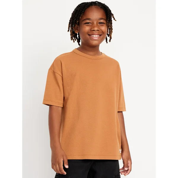 Oversized Short-Sleeve Textured T-Shirt for Boys - Bronze