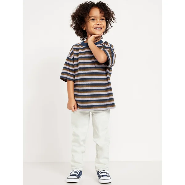 Oversized Short-Sleeve Waffle-Knit Pocket T-Shirt for Toddler Boys - OBSCURE NIGHT