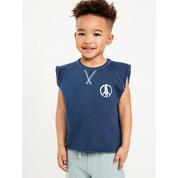 Oversized Sleeveless Fleece Graphic Top for Toddler Boys - OBSCURE NIGHT