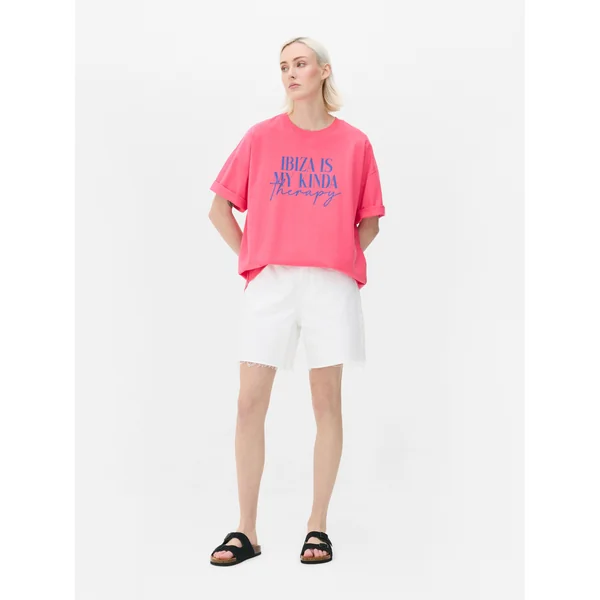 Oversized Slogan Tee - Hot Pink