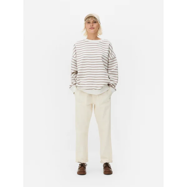 Oversized Striped Sweatshirt - Natural
