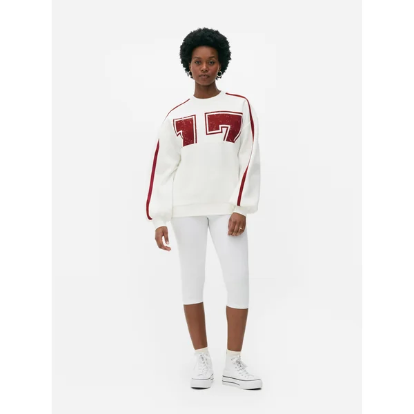 Oversized Varsity Number Sweatshirt - Ivory