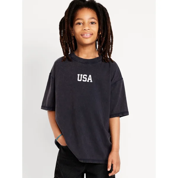 Oversized Washed Short-Sleeve T-Shirt for Boys - Washed Blue